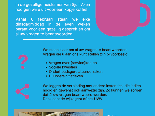 Kopje Koffie in huiskamer Sjuif A-en in Heer? - Vanaf 6 februari elke dinsdag in de even weken van 14.00-16.00 uur