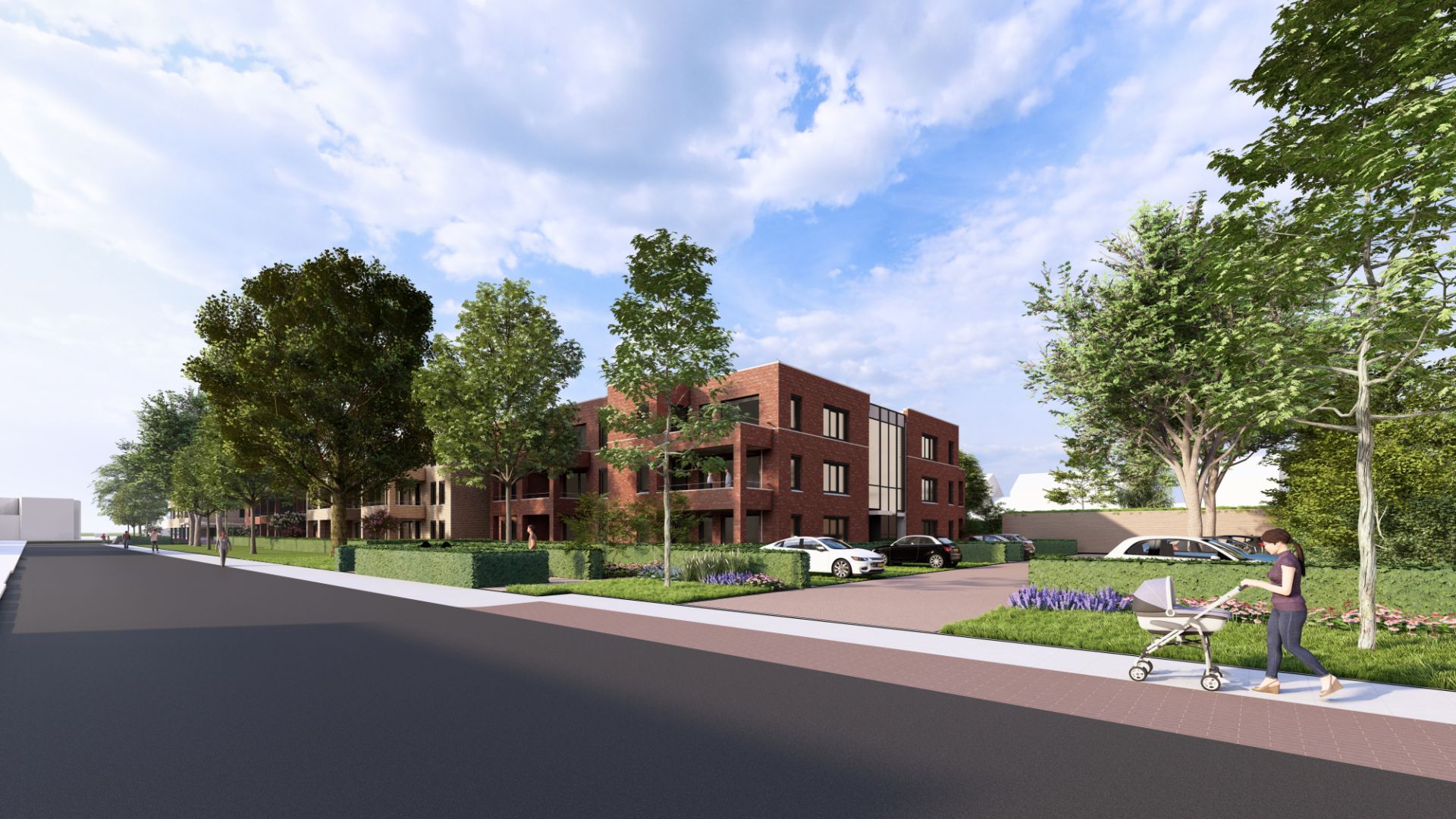 Impressie ontwerp nieuwbouw zicht vanuit Gerard Walravenstraat